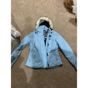 Lole Hooded Ski Snow jacket Size 6 Blue Waterproof Breathable Teflon DWR hooded